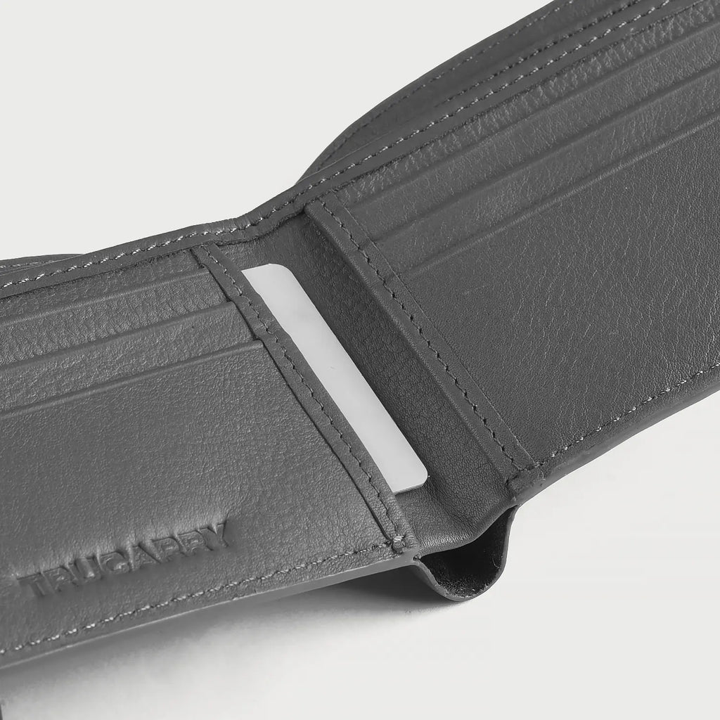 Voren Grey Full Grain Leather Bifold Wallet