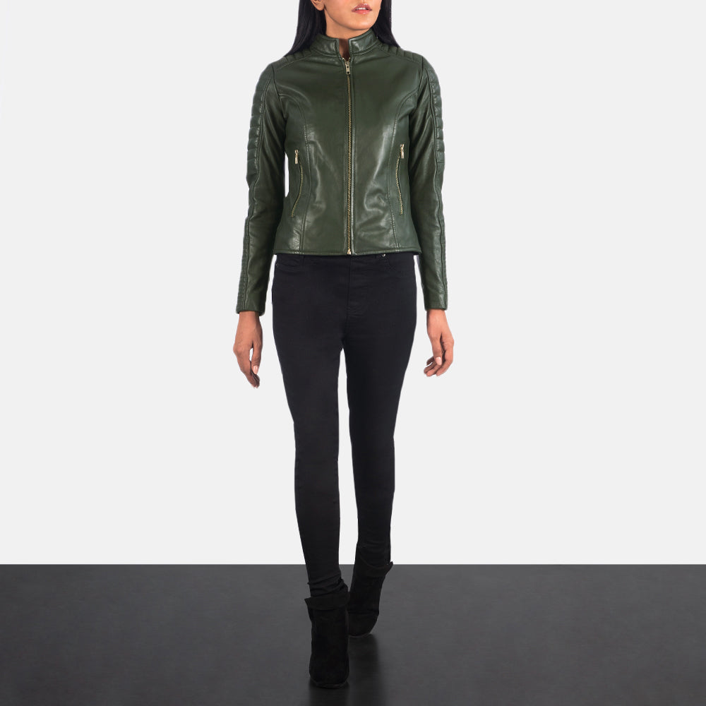Adalyn Green Semi-Aniline Sheepskin Quilted Moto Jacket