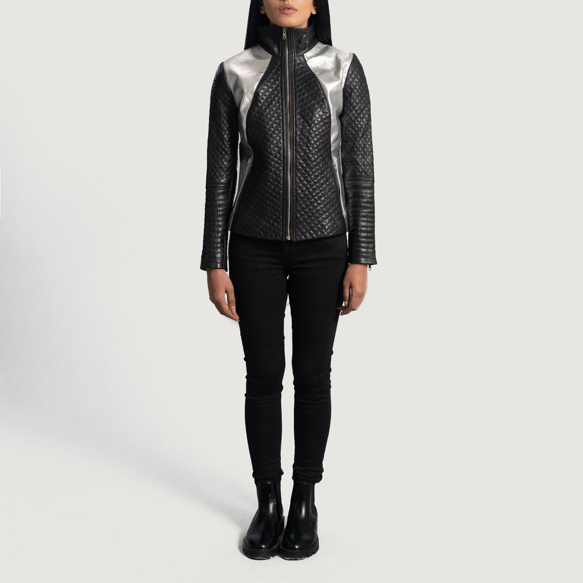 Alia Black Metallic Aniline Sheepskin Moto Jacket