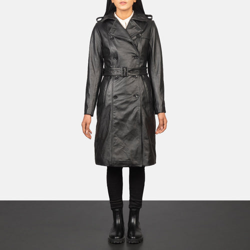 Alice Black Cowhide Double Breasted Leather Coat