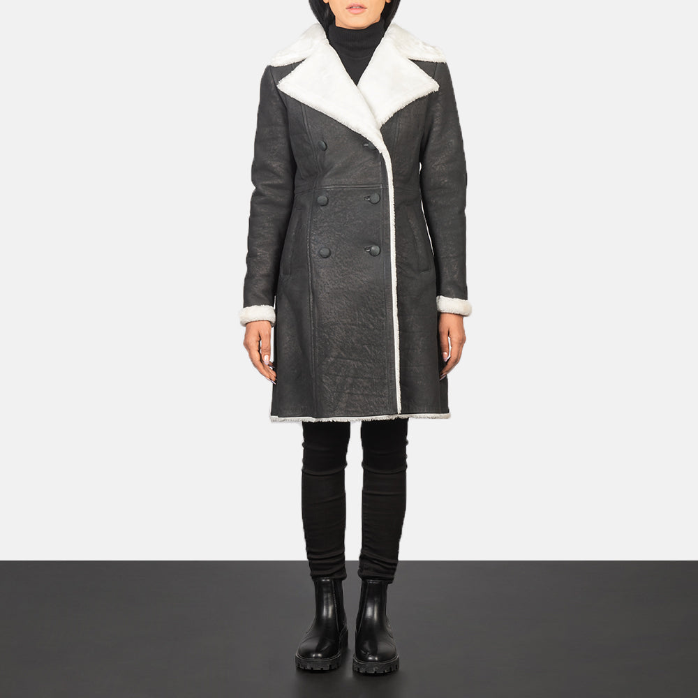 Amie Black Sheepskin Double Breasted Shearling Coat