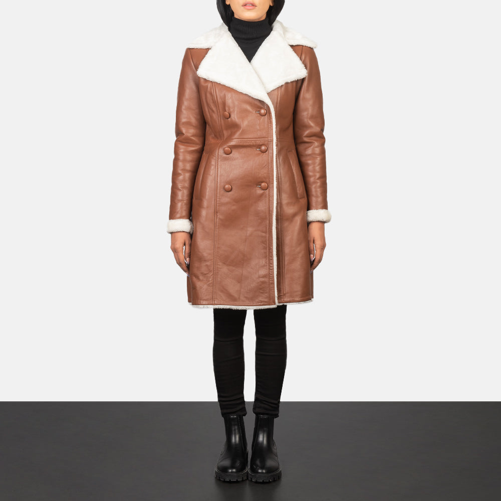 Amie Brown Sheepskin Double Breasted Shearling Coat