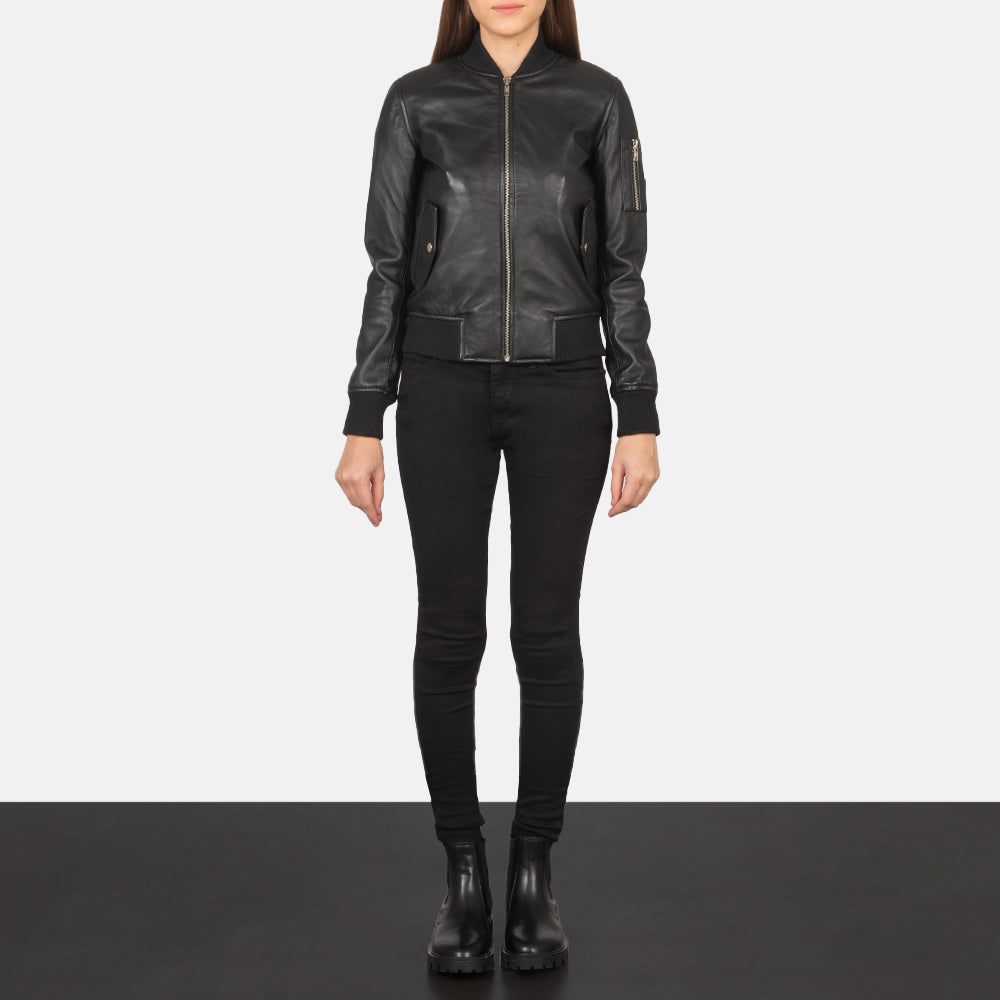 Ava MA-1 Black Semi-Aniline Sheepskin Bomber Jacket