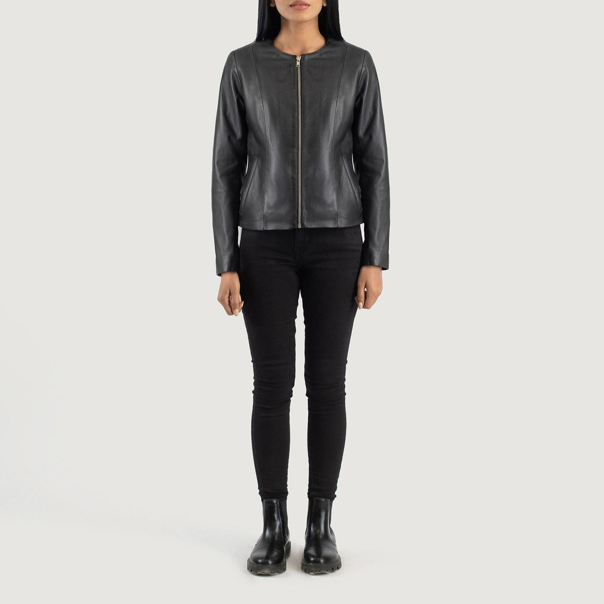 Elixir Black Collarless Sheepskin Leather Jacket