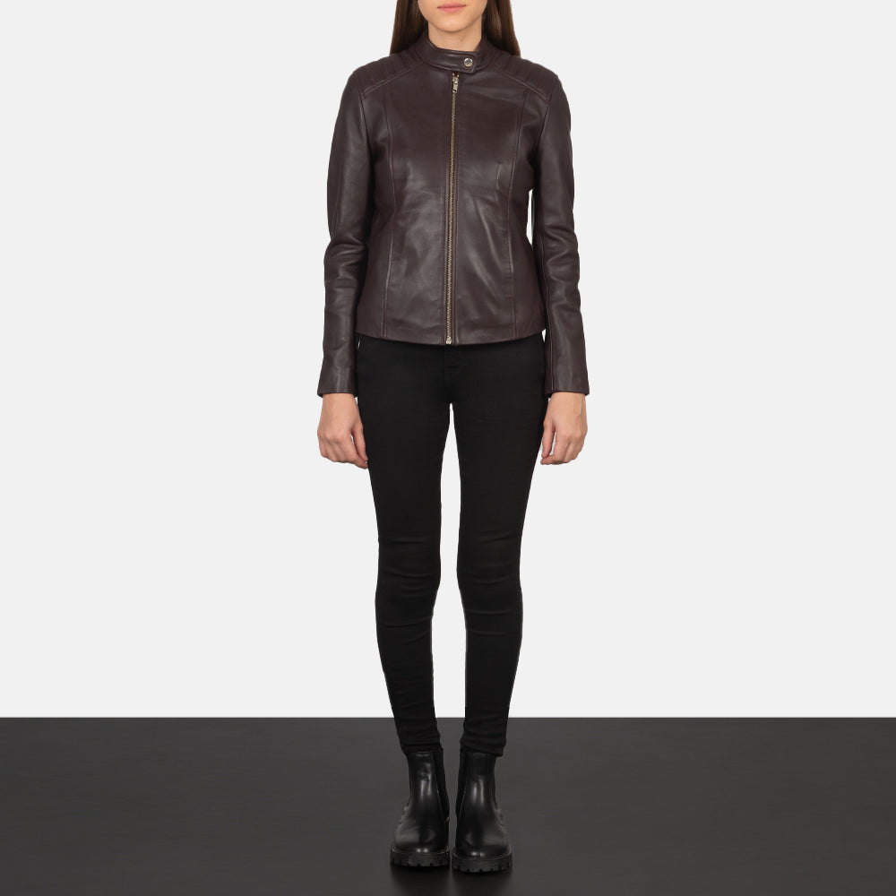 Kelsee Maroon Leather Moto Jacket