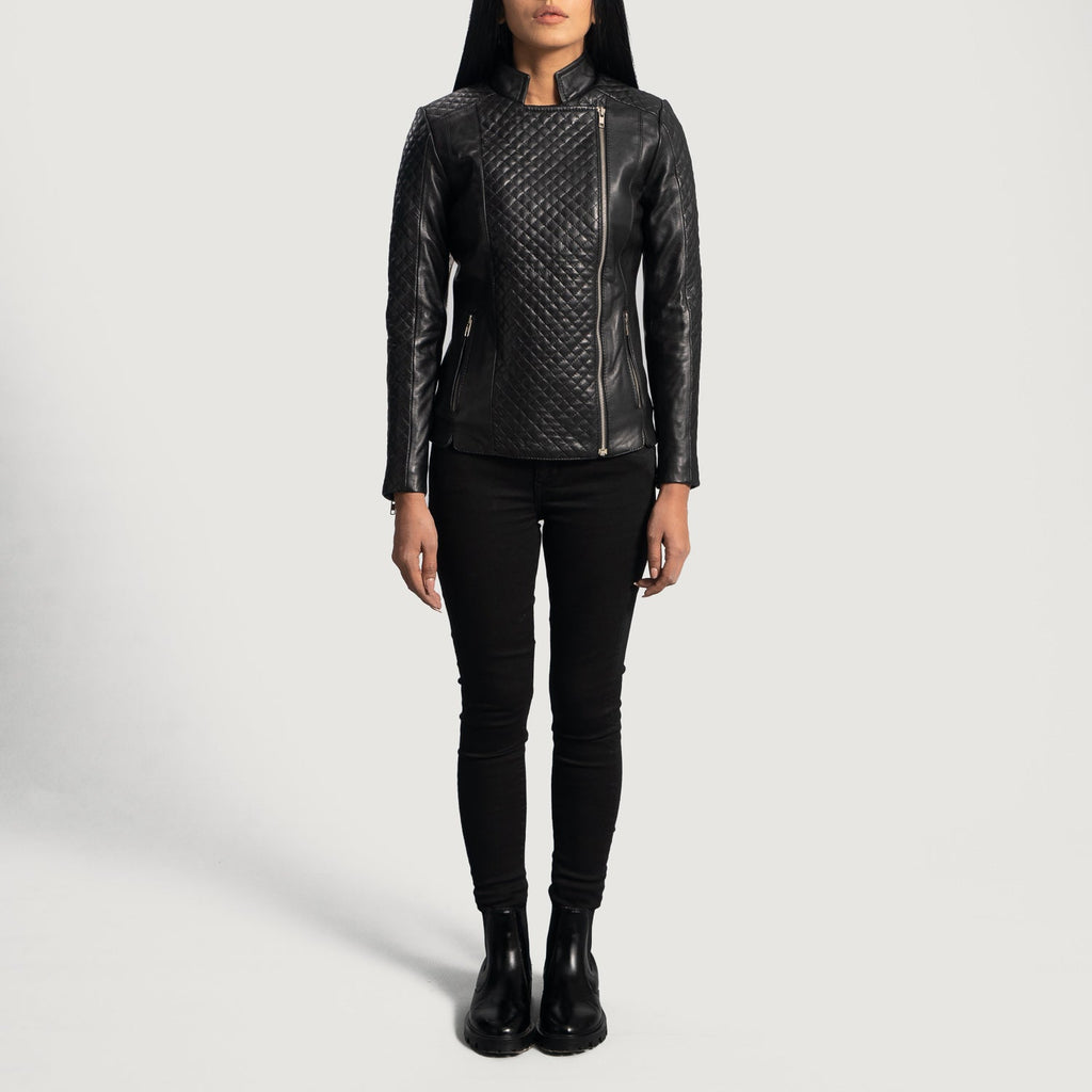 Orient Grain Quilted Black Sheepskin Biker Jacket