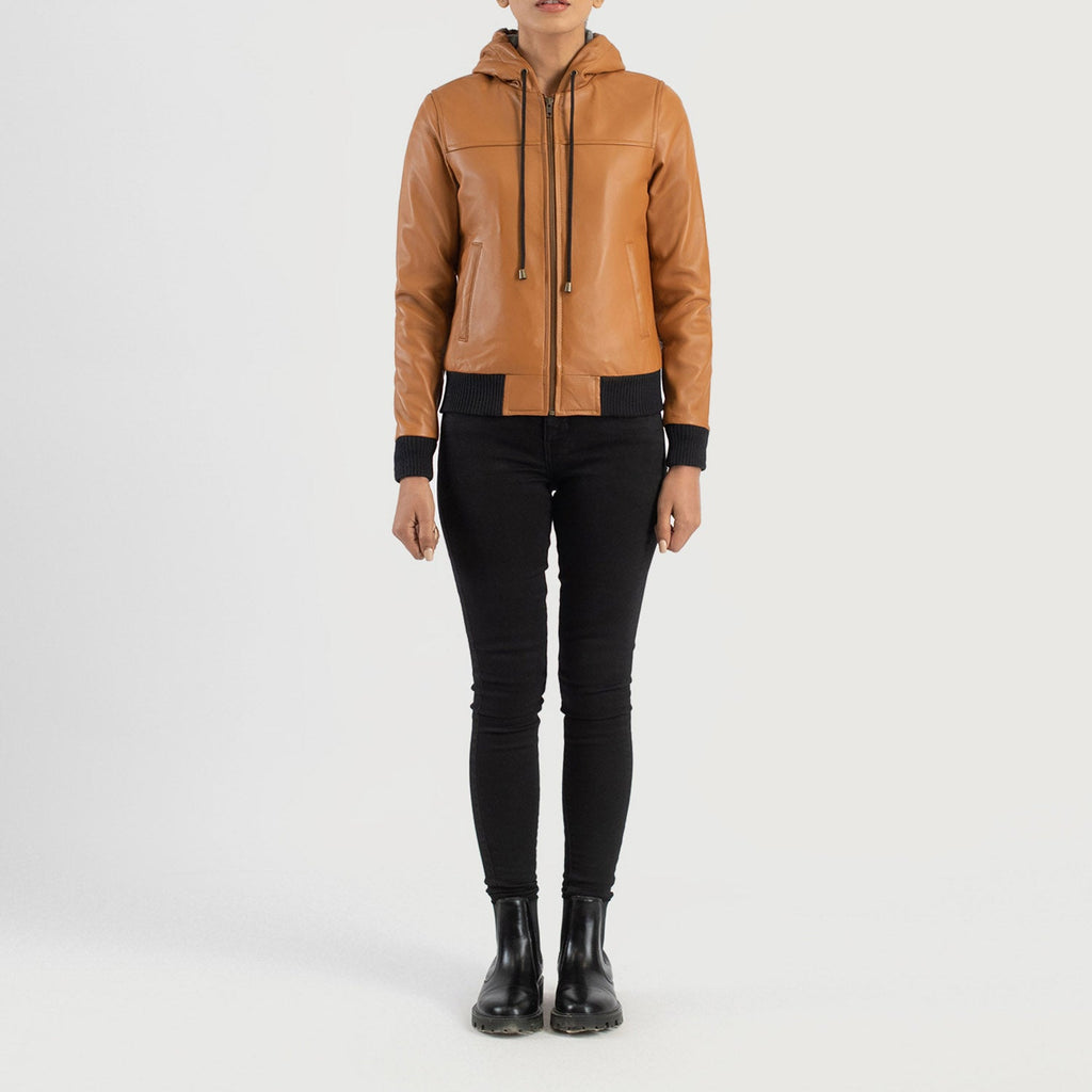 Rebella Brown Hooded Sheepskin Bomber Jacket