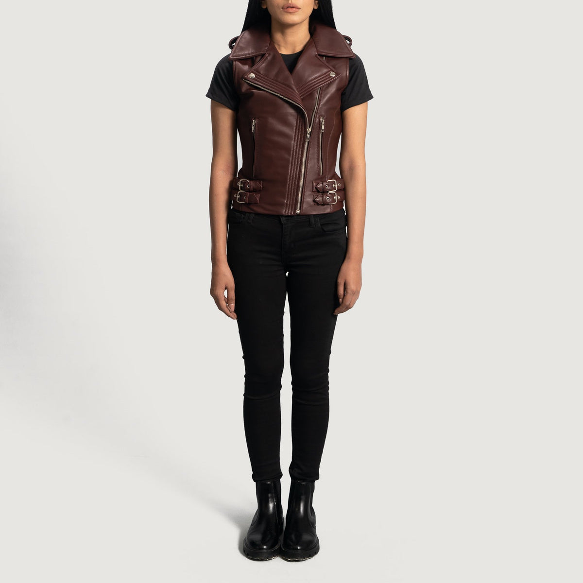 Rhonda Maroon Sheepskin Biker Vest