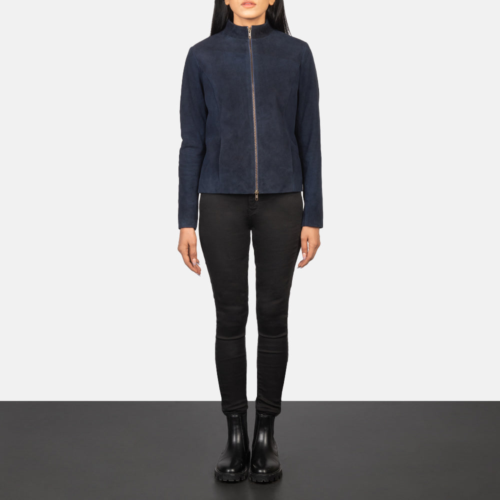 Rumella Blue Sheepskin Suede Biker Jacket