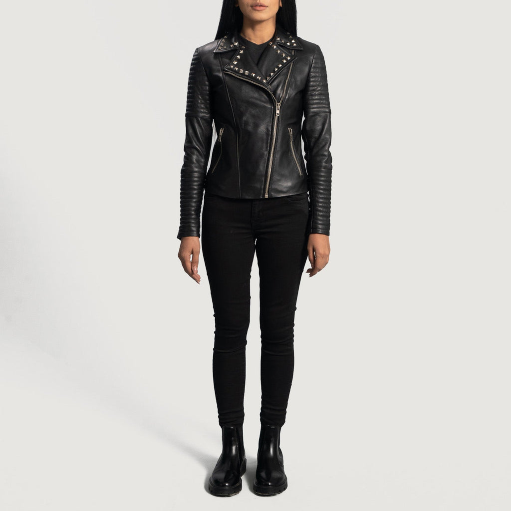 Sally Mae Studded Black Sheepskin Moto Jacket