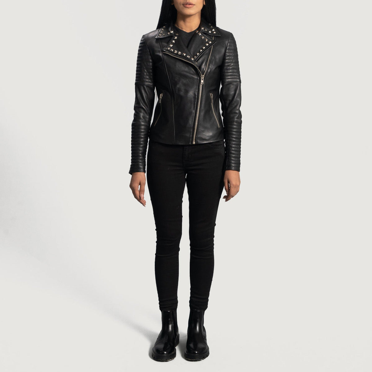 Sally Mae Studded Black Sheepskin Moto Jacket