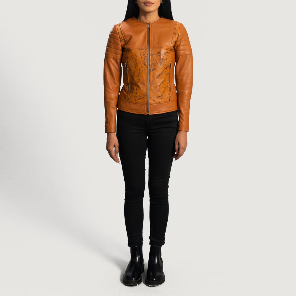 Sandy Tan Brown Dip and Dye Leather Moto Jacket