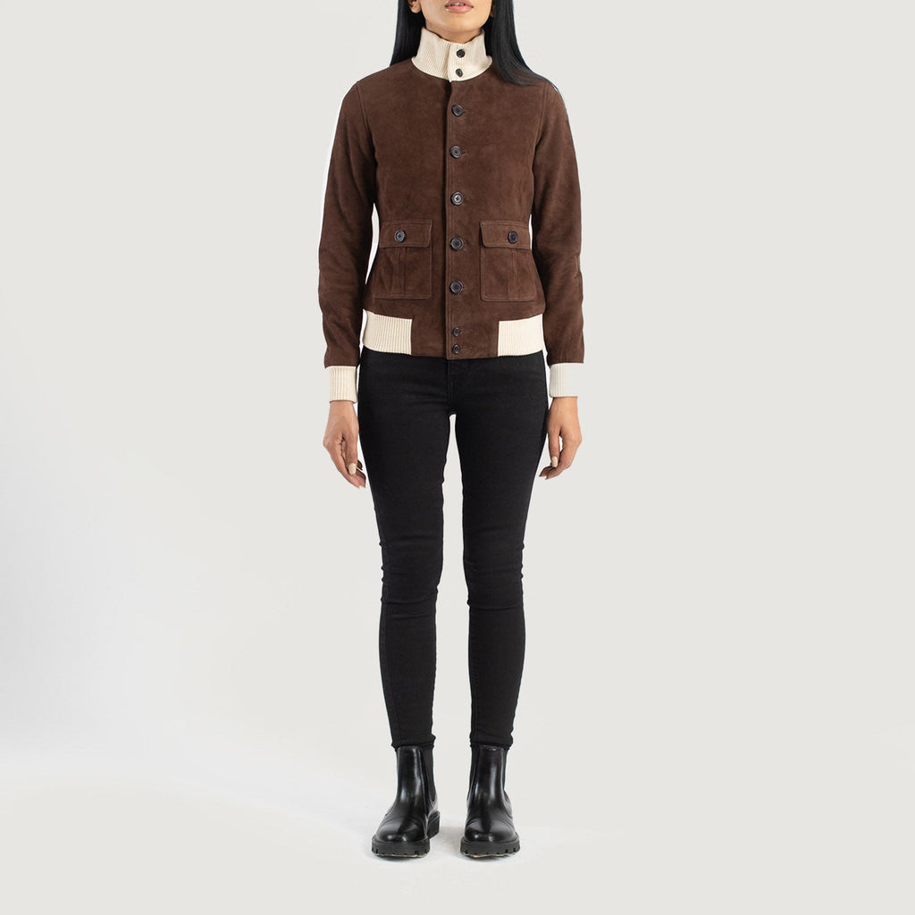 Sasha A1 Mocha Goatskin Suede Bomber Jacket