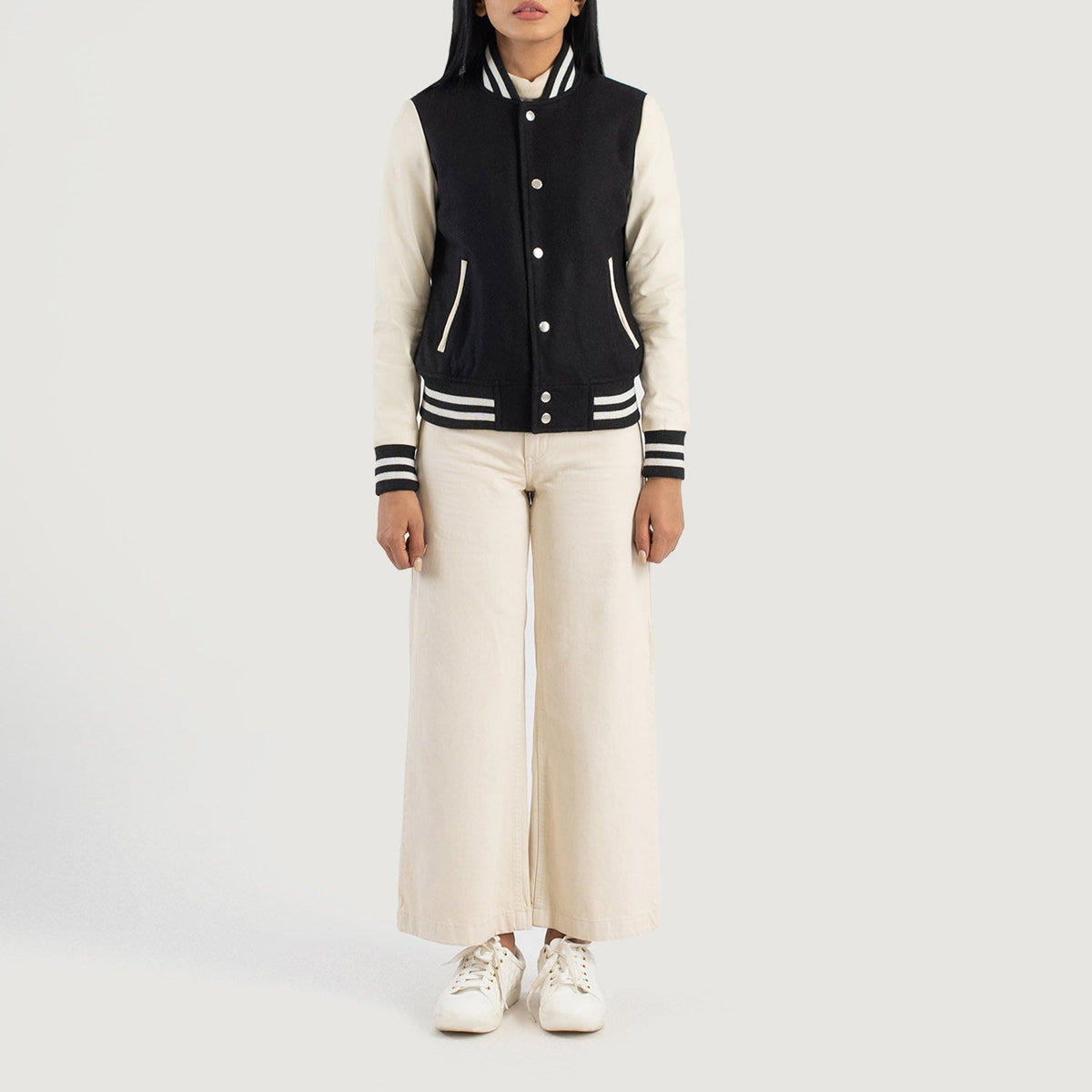 Savant Black and White Hybrid Varsity Jacket