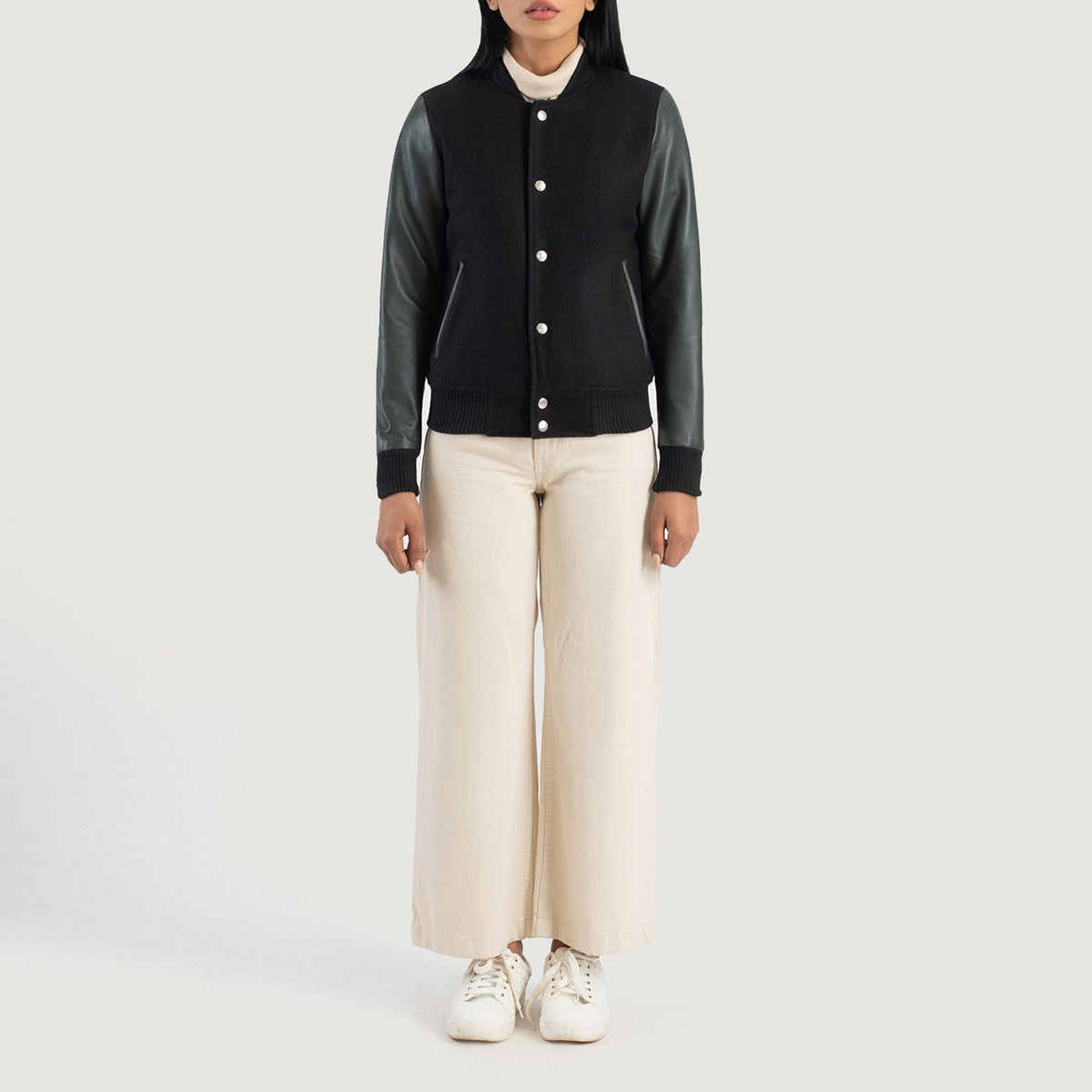 Savant Green and Black Hybrid Varsity Jacket
