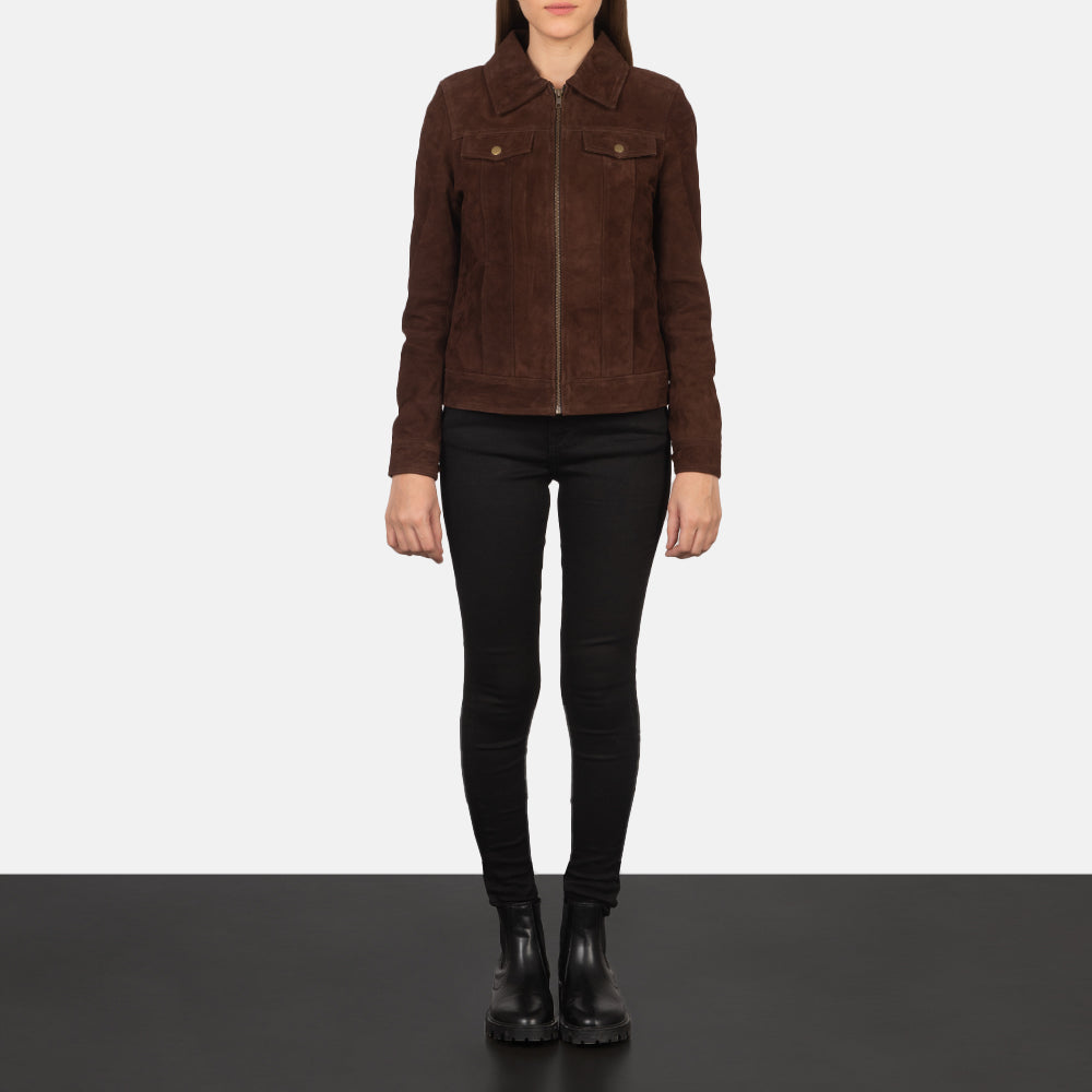 Suzy Mocha Goatskin Suede Trucker Jacket