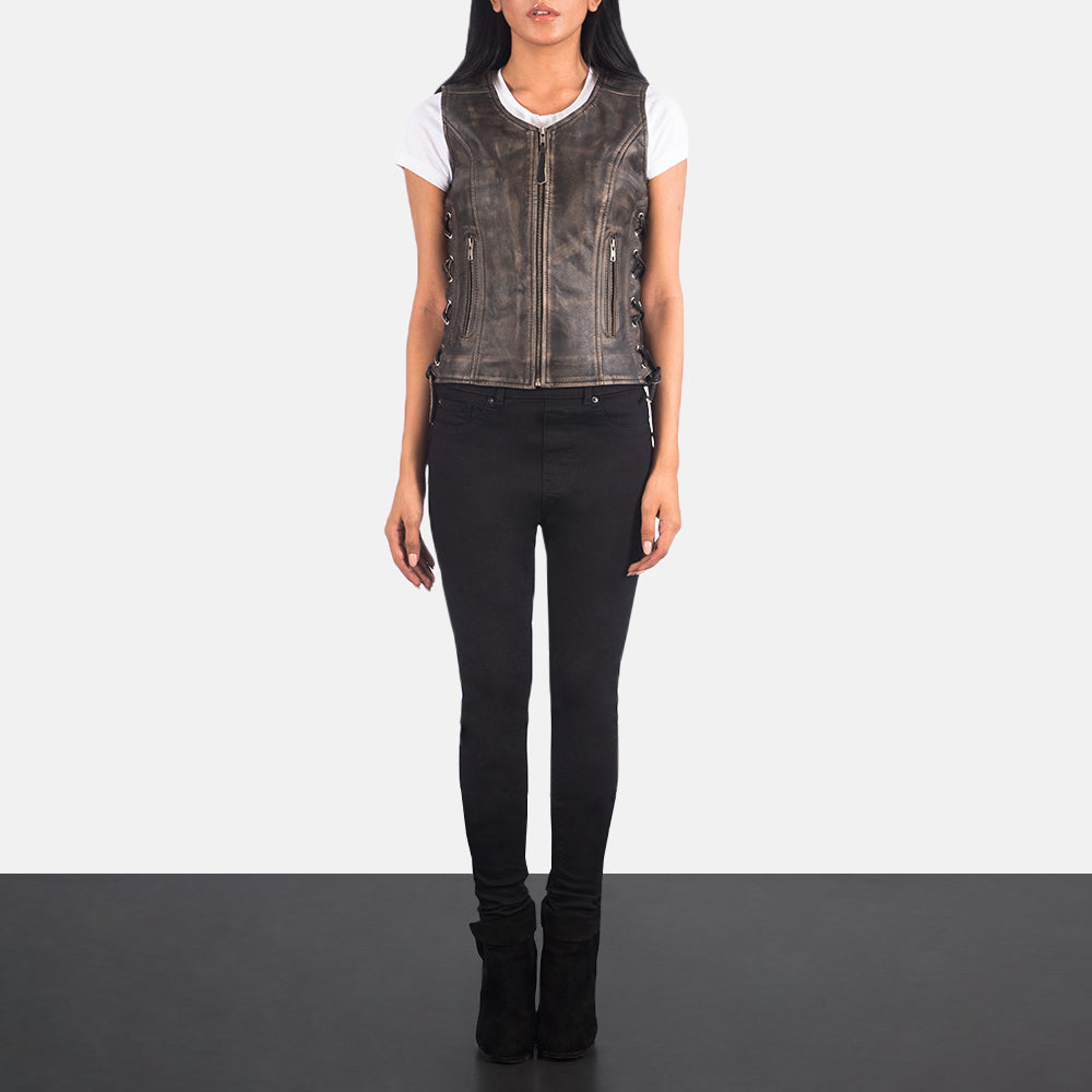 Vanda Distressed Brown Goatskin Biker Vest