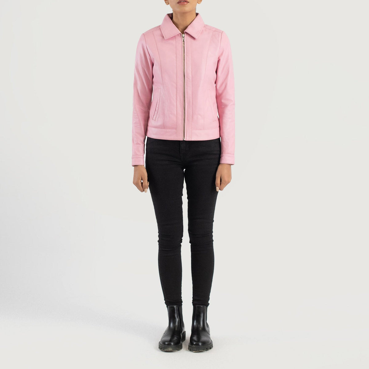 Vixen Pink Shirt Collar Leather Jacket