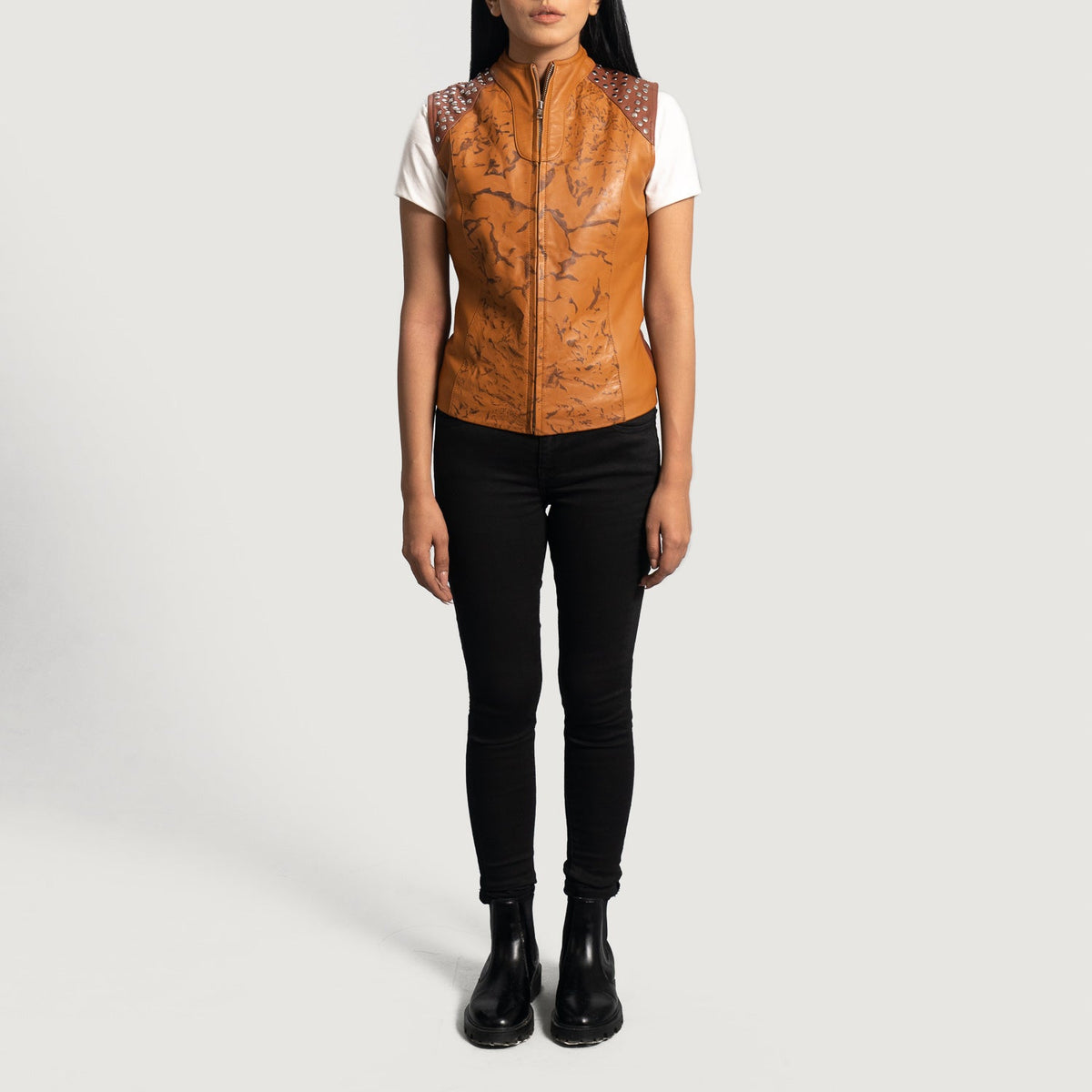 Westina Tan Brown Dip & Dye Leather Vest