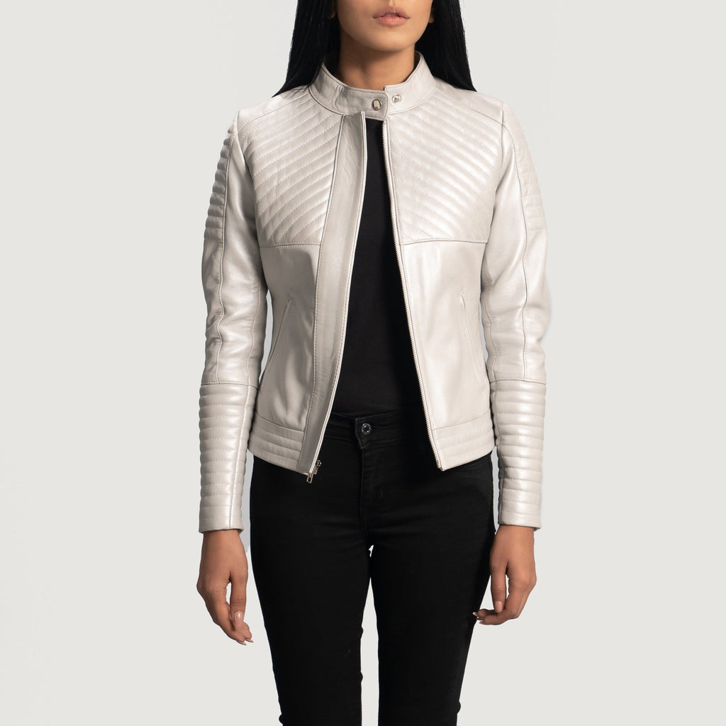 Ice Maiden Silver Quilted Leather Moto Jacket