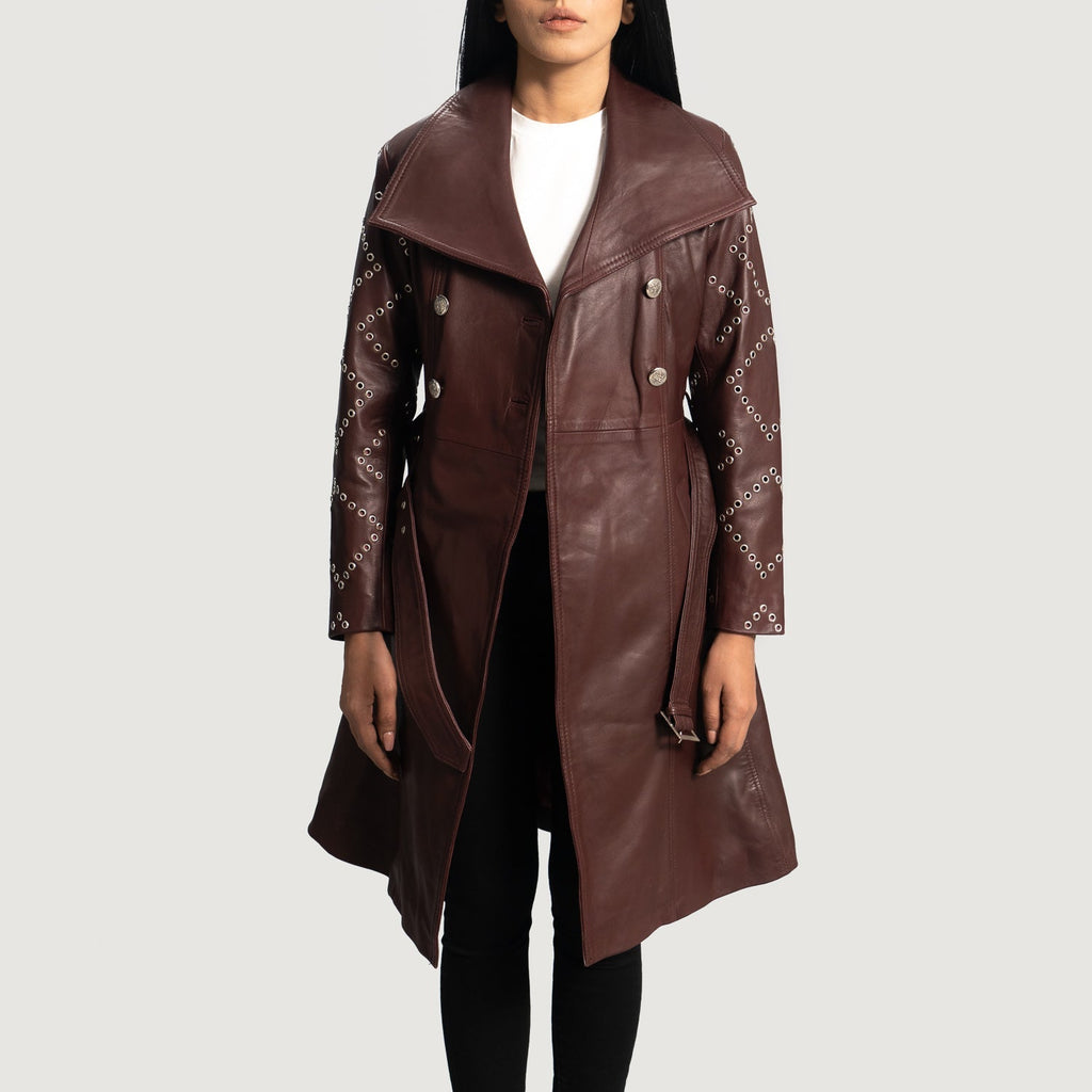 Missoni Maroon Sheepskin Leather Trench Coat