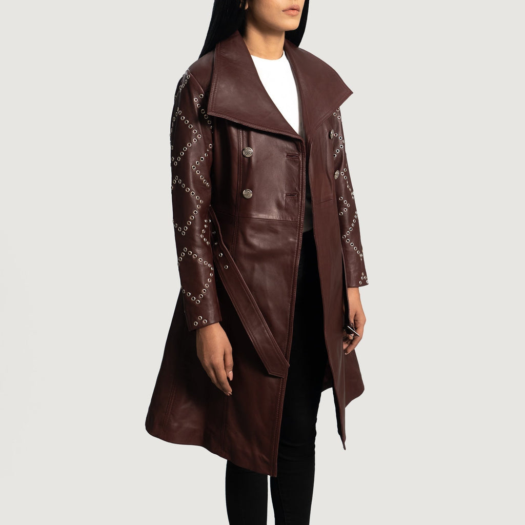 Missoni Maroon Sheepskin Leather Trench Coat