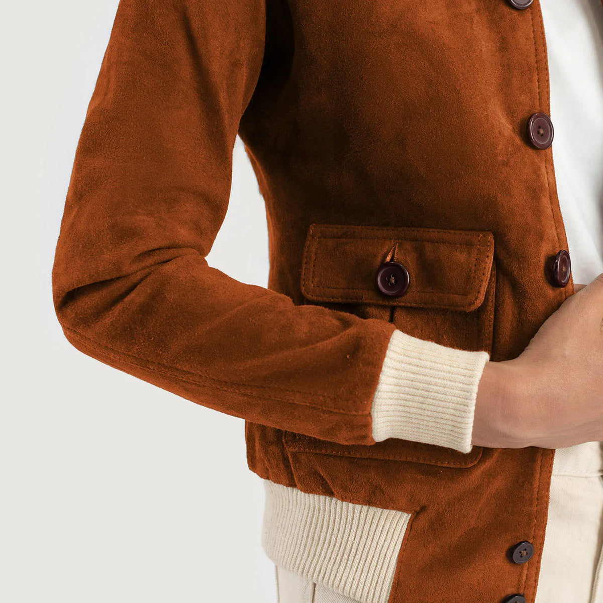 Sasha A1 Brown Goatskin Suede Bomber Jacket