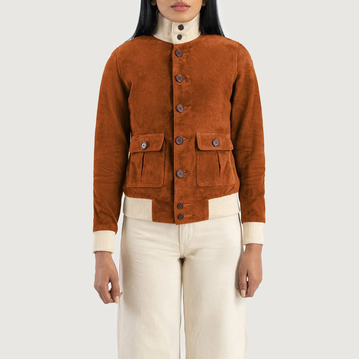 Sasha A1 Brown Goatskin Suede Bomber Jacket