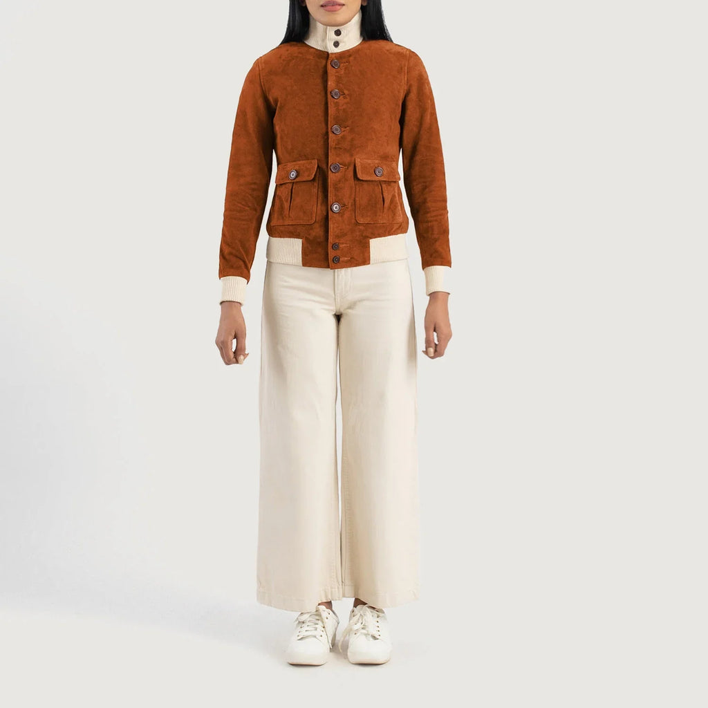Sasha A1 Brown Goatskin Suede Bomber Jacket