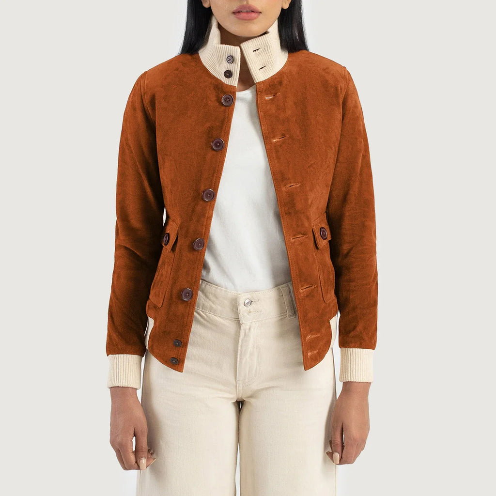 Sasha A1 Brown Goatskin Suede Bomber Jacket