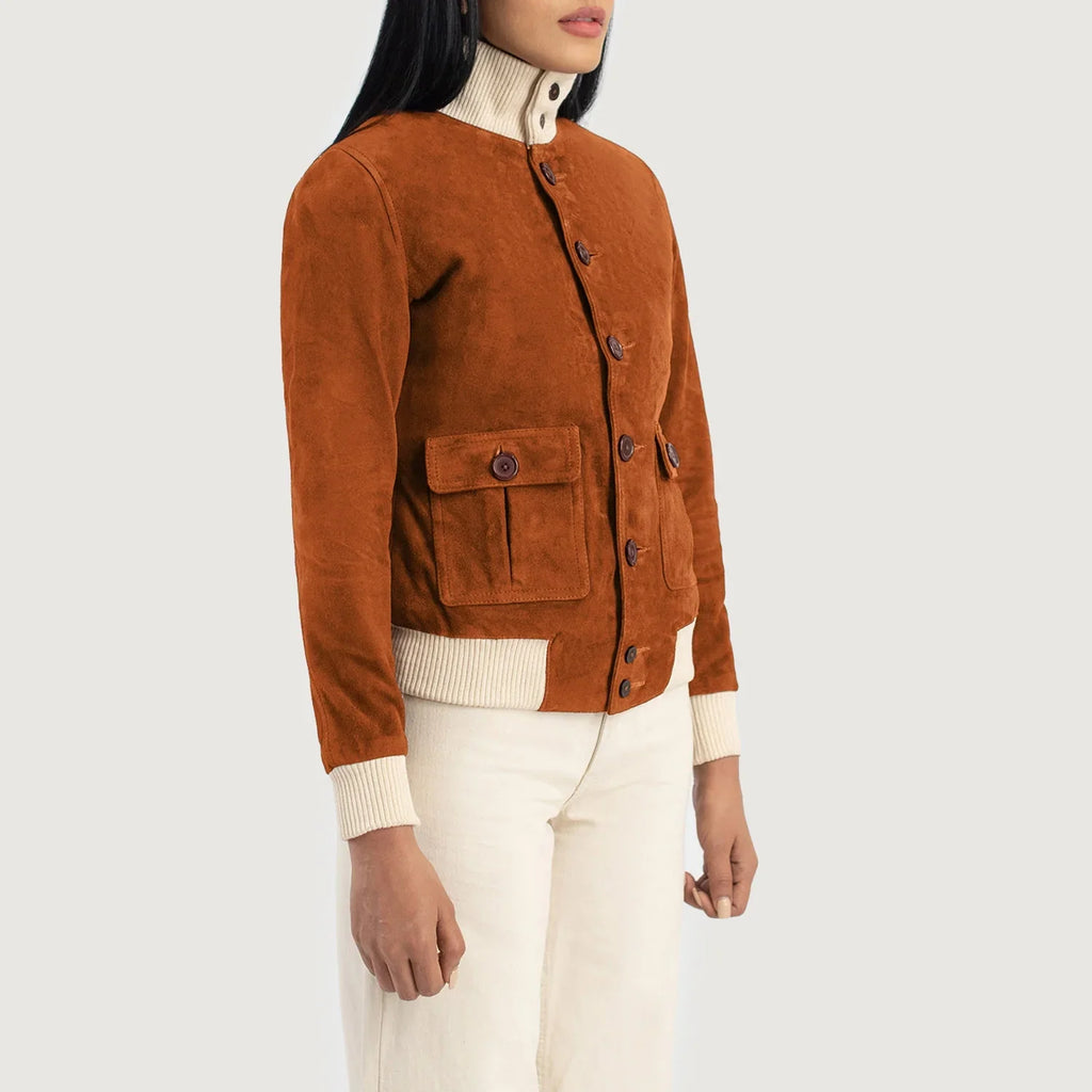 Sasha A1 Brown Goatskin Suede Bomber Jacket