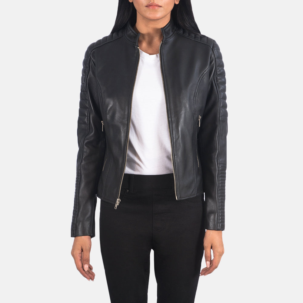Adalyn Black Semi-Aniline Sheepskin Quilted Moto Jacket
