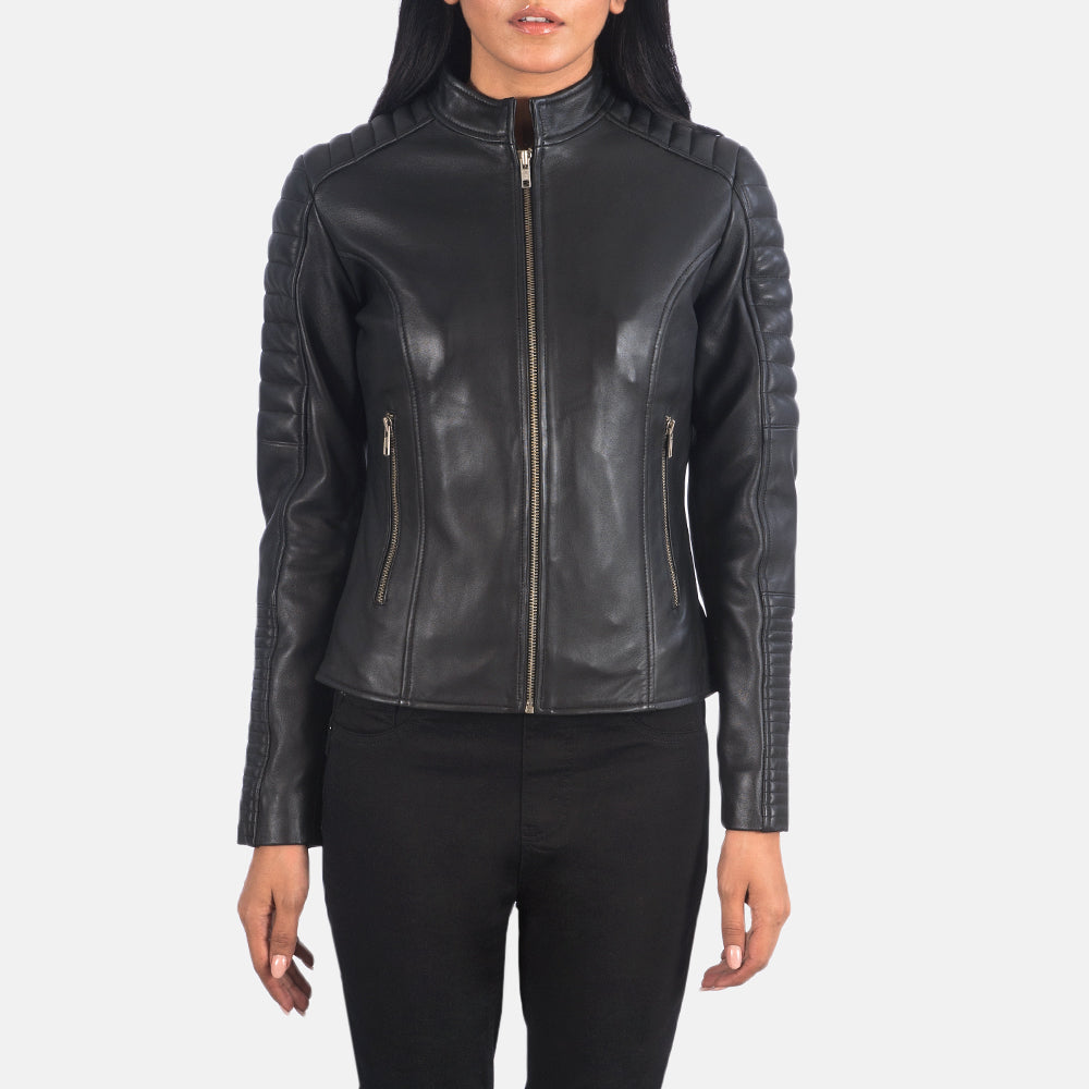 Adalyn Black Semi-Aniline Sheepskin Quilted Moto Jacket