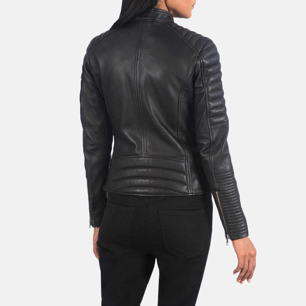 Adalyn Black Semi-Aniline Sheepskin Quilted Moto Jacket