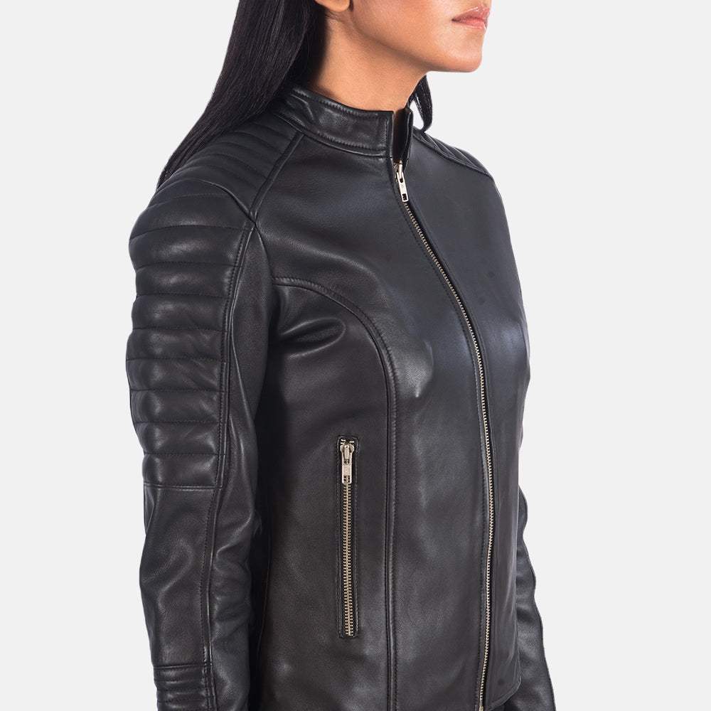 Adalyn Black Semi-Aniline Sheepskin Quilted Moto Jacket