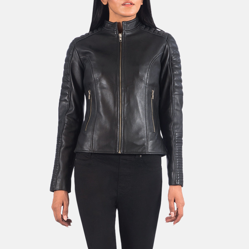 Adalyn Black Semi-Aniline Sheepskin Quilted Moto Jacket
