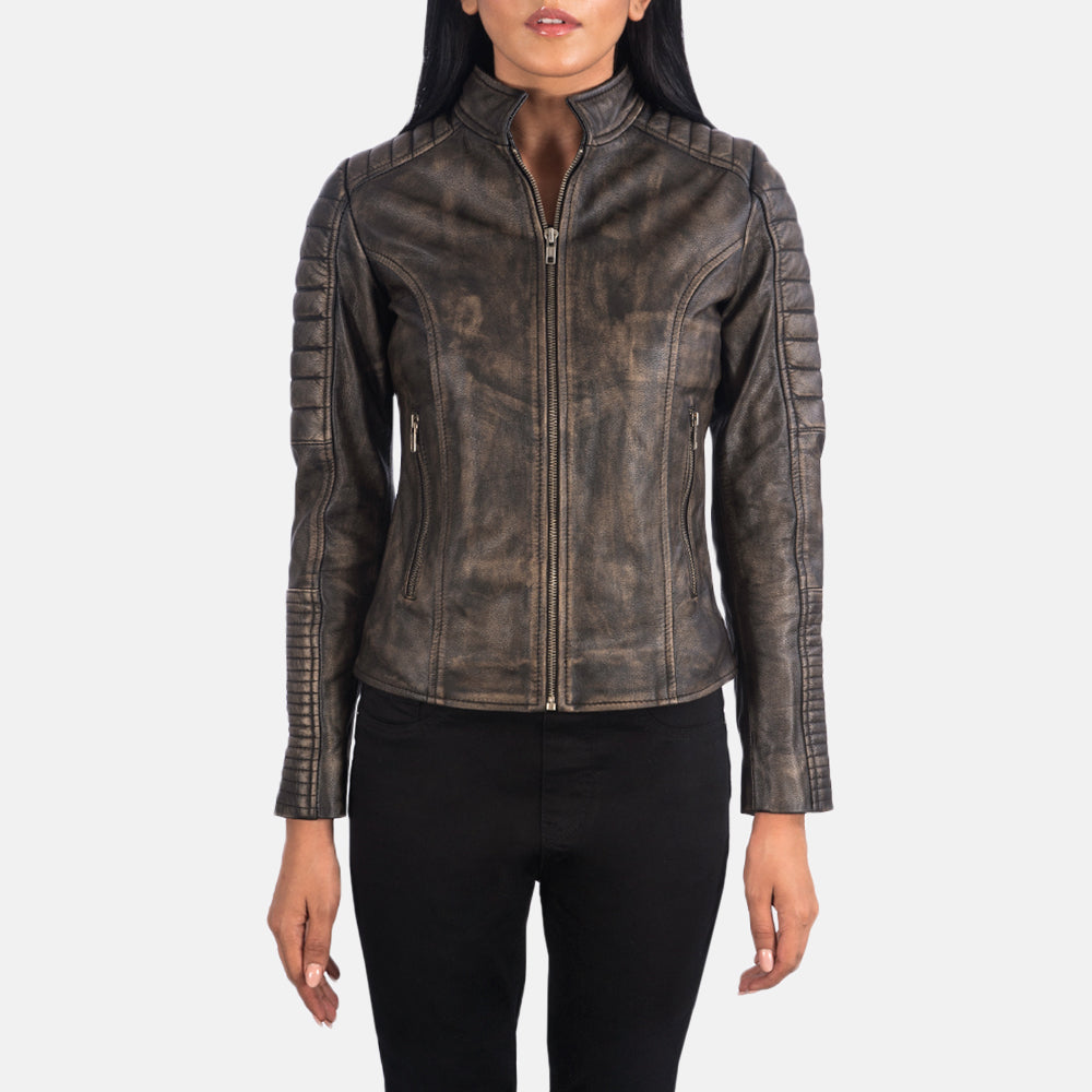 Adalyn Distressed Brown Rub-Off Goatskin Quilted Moto Jacket