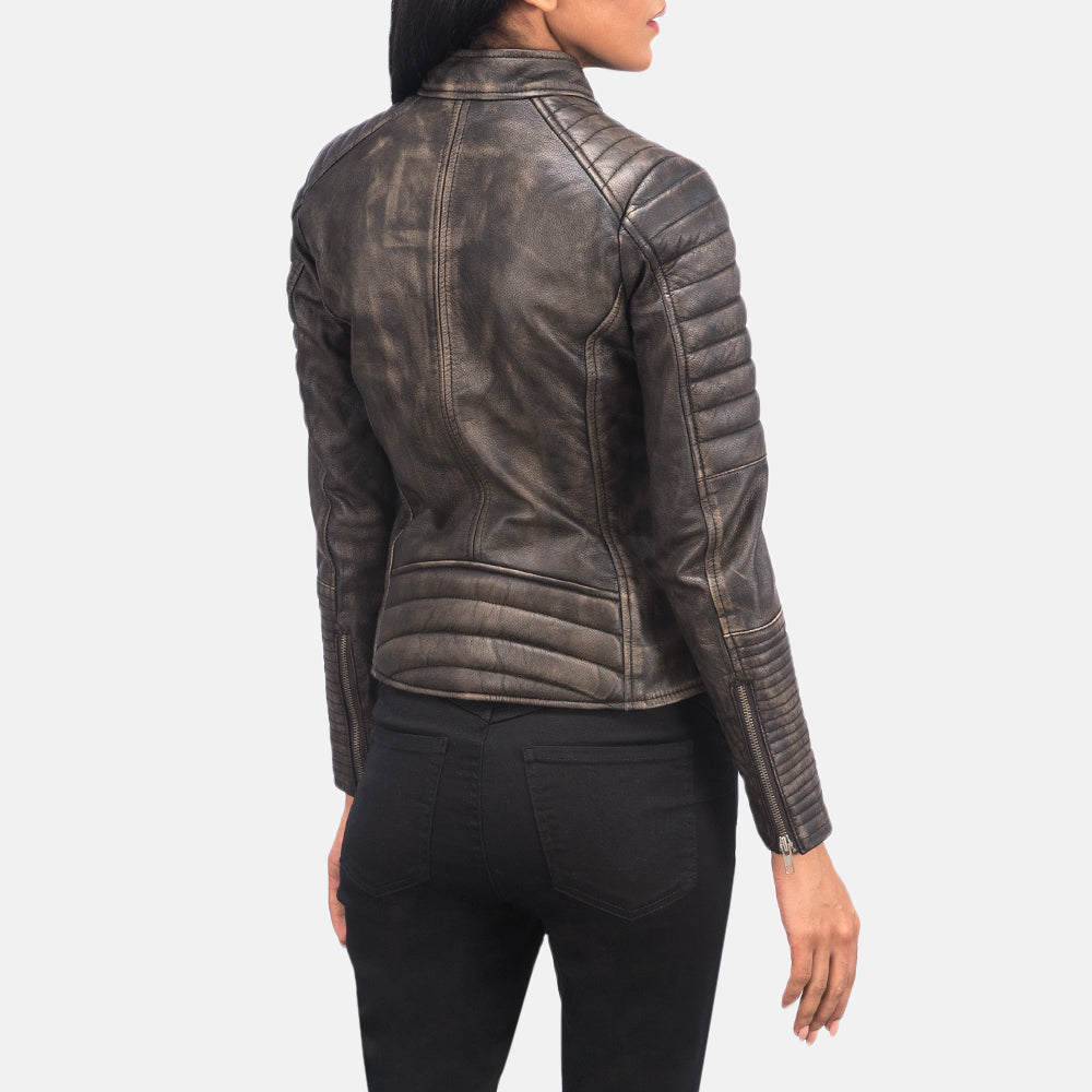 Adalyn Distressed Brown Rub-Off Goatskin Quilted Moto Jacket