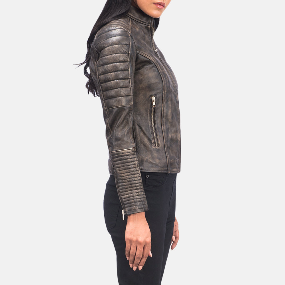 Adalyn Distressed Brown Rub-Off Goatskin Quilted Moto Jacket