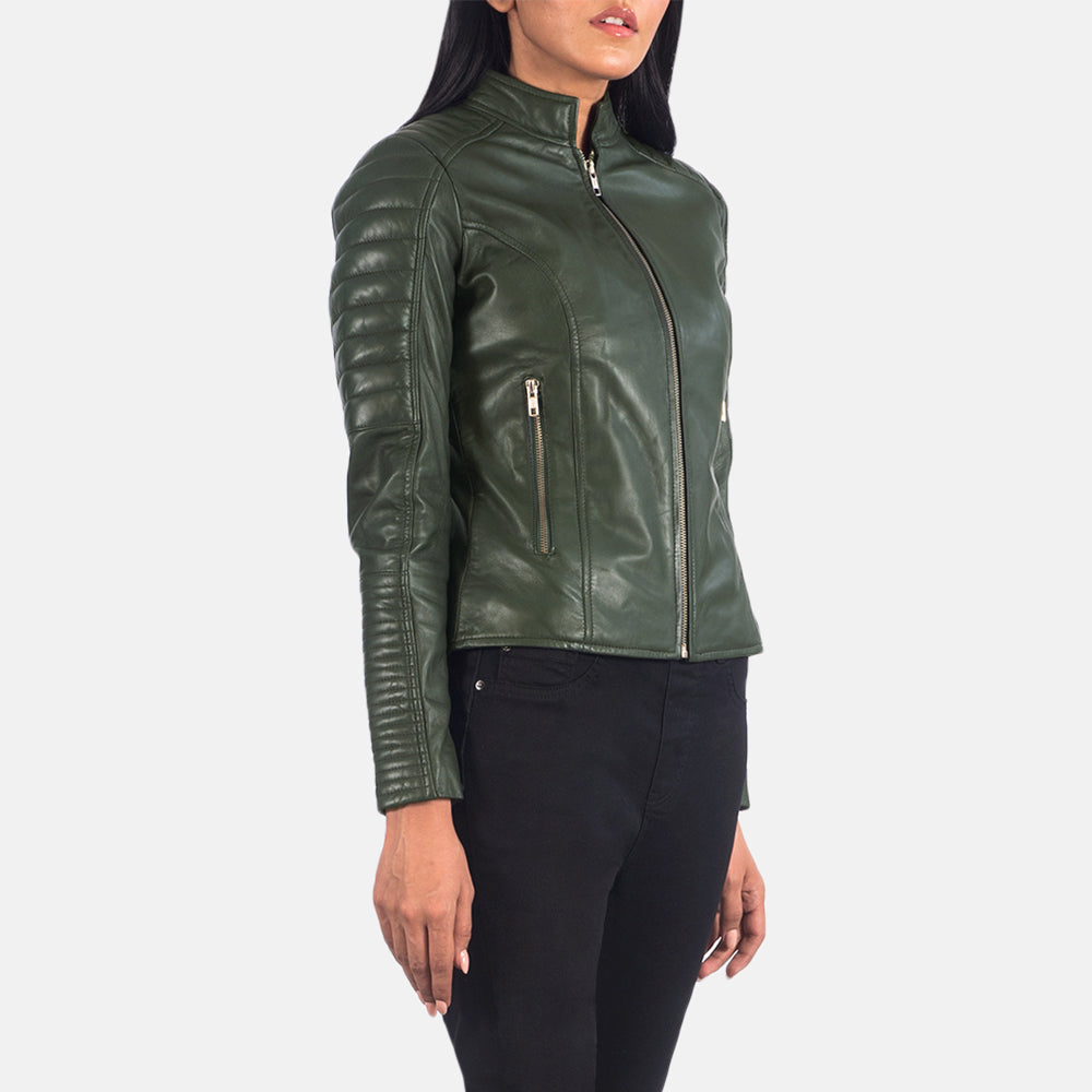 Adalyn Green Semi-Aniline Sheepskin Quilted Moto Jacket