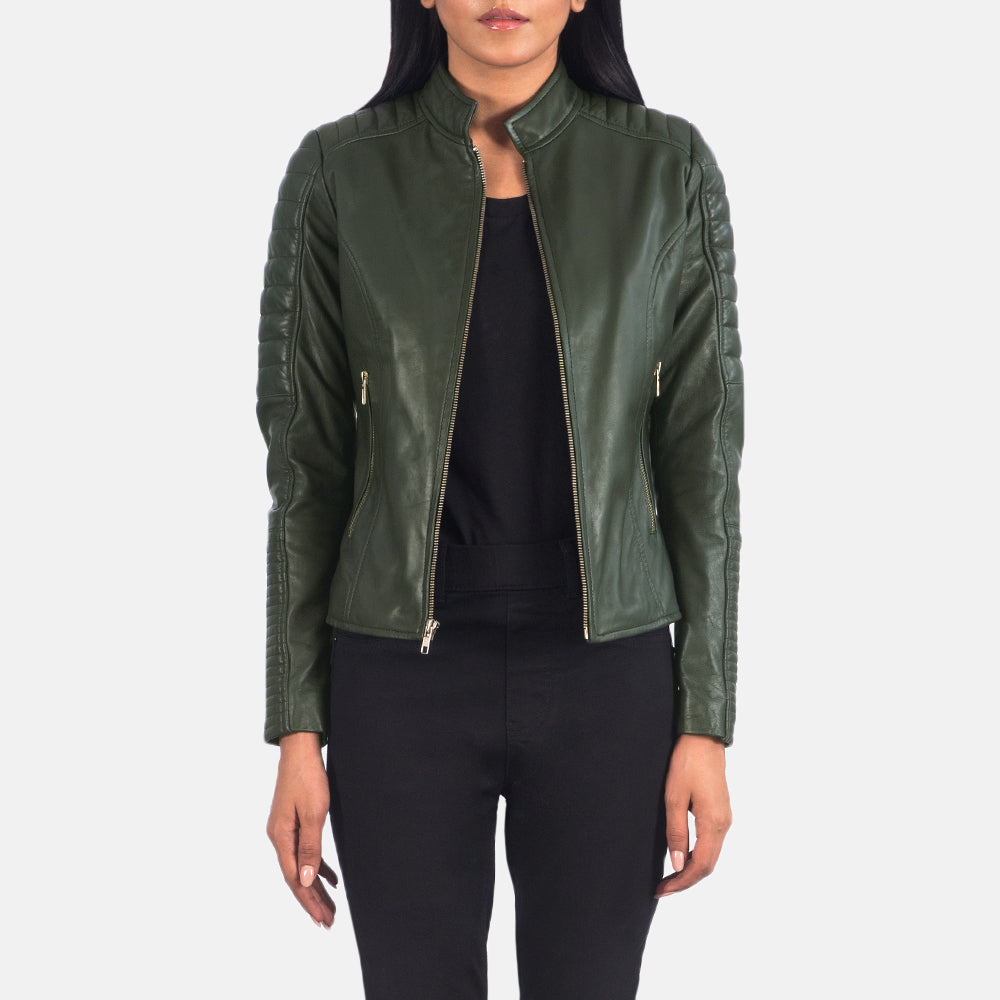 Adalyn Green Semi-Aniline Sheepskin Quilted Moto Jacket