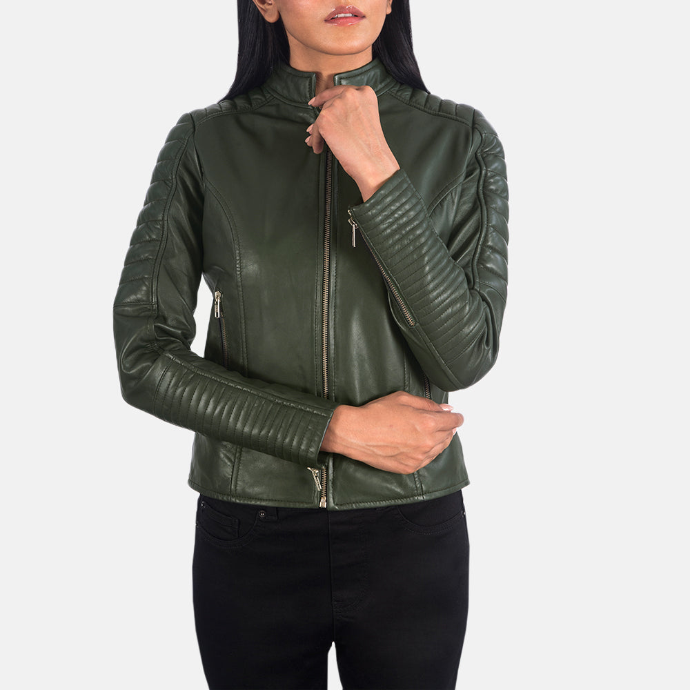 Adalyn Green Semi-Aniline Sheepskin Quilted Moto Jacket