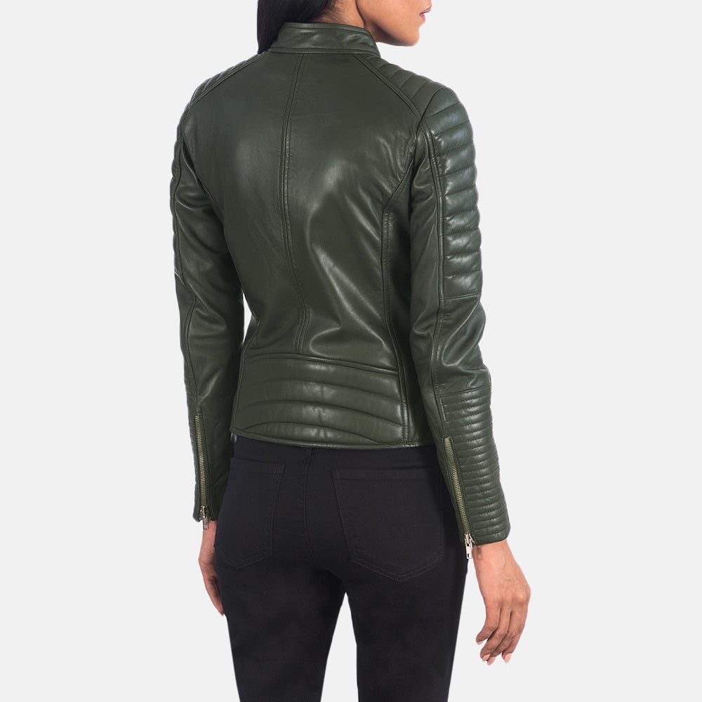 Adalyn Green Semi-Aniline Sheepskin Quilted Moto Jacket