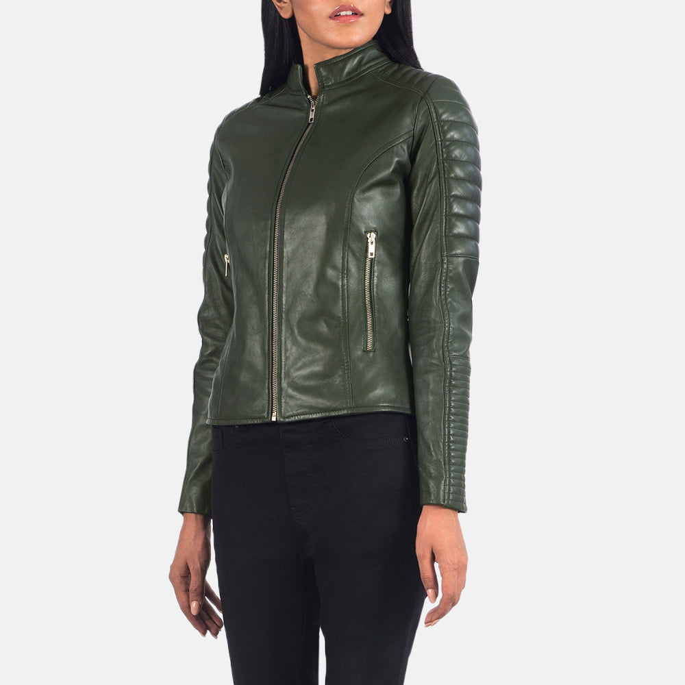 Adalyn Green Semi-Aniline Sheepskin Quilted Moto Jacket