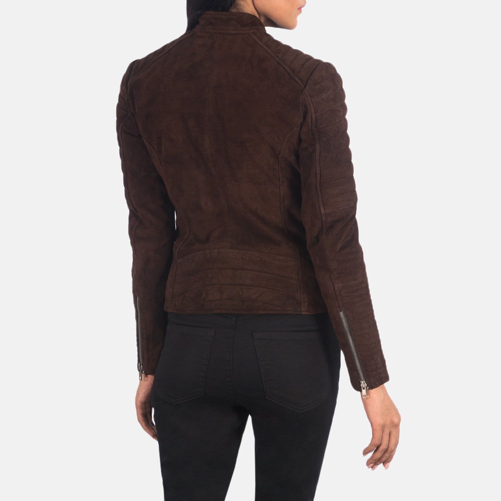 Adalyn Mocha Brown Suede Goatskin Quilted Moto Jacket