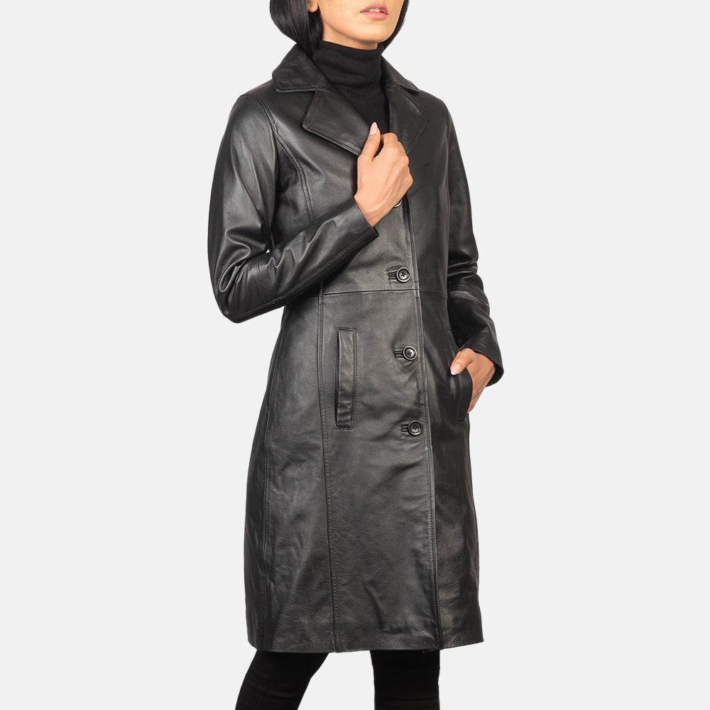 Alexis Black Cowhide Single Breasted Leather Coat