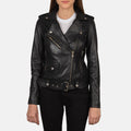 Alison Black Cowhide Belted Moto Jacket