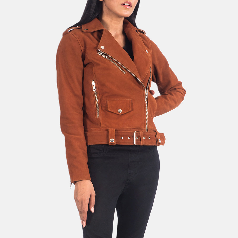 Alison Brown Suede Goatskin Belted Moto Jacket