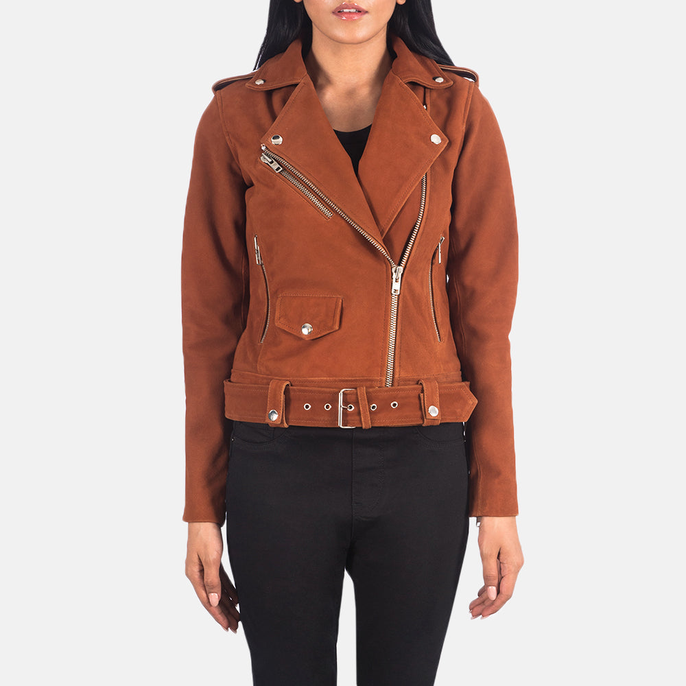 Alison Brown Suede Goatskin Belted Moto Jacket