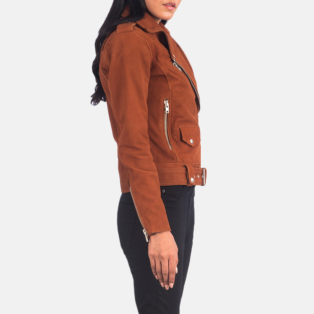 Alison Brown Suede Goatskin Belted Moto Jacket